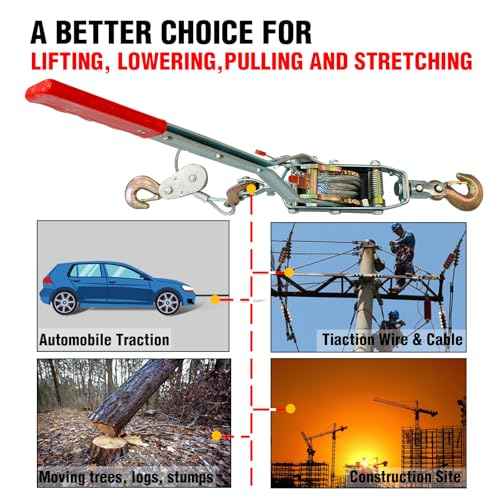 Come Along Winch - 11000 lbs/5T Pulling Capacity,12ft Steel Cable,3 Hooks,Dual Gear Power Puller,Automotive Hoist Cable Puller for Vehicle Rescue,Construction,and Farm