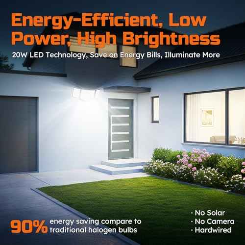 CLAONER LED Security Lights Motion Sensor Outdoor, Dusk to Dawn 20W 3000LM Floodlight 6500K 3 Modes, IP65 Waterproof 3 Head Detected Flood Light for Garage, Yard, Door, Porch, Patio (2 Pack)