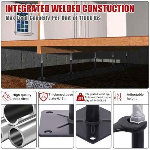 Adjustable House Floor Jacks, 4 PCS Post Floor Joist Jacks for Leveling, 11" - 16.5" Height Adjust Range, Telescoping Screw Jacks for Temporary Support - 11000 lbs Max Load Capacity (Each)