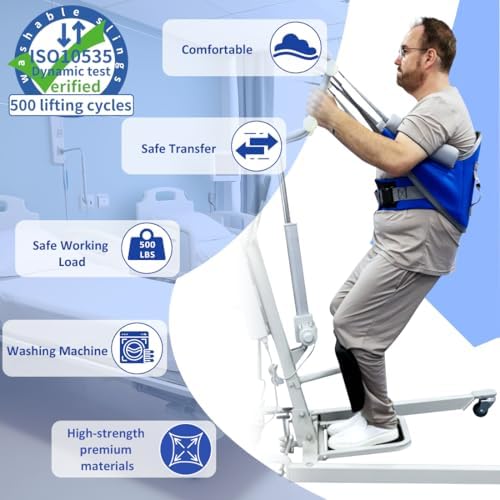 Sit to Stand Lift Patient Aid Padded Sling and Stand Assist with Back Support,Patient Lift Sling Works with Most Mobility Aids & Equipment (Medium)