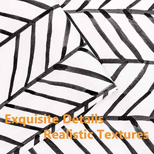 MulYeeh 17.5'' x 118'' Adhesive Peel and Stick Paper Herringbone Black White Wallpaper Removable Wall Covering Prepasted Decorative