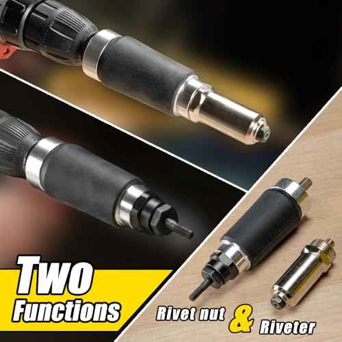 HIFESON Rivet Nut Tool, Electric Drill Adapter Rivet & Rivet nut Two Functions Rivnut Tool Kit,Including 12 Rivet Nut Mandrels and 4 Rivet Heads
