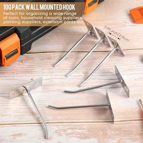 Blulu 100 Pcs Wall Mounted Hanging Single Hook Stainless Steel Tool Hooks Silver Metal Garage Display Hanger Tool for Home Garage Storage Organizer Retail Shop Kitchen Display, 3.6 Inch
