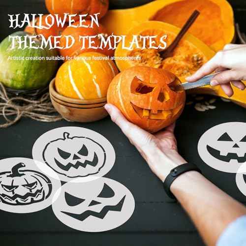 48 Pieces Halloween Stencils for Painting, 6 Inch Reusable Plastic Halloween Pumpkin Painting Stencils Ghost Bat Witch Spider Pumpkin for Crafts Pumpkin Carving Wood DIY Wall Art Halloween Decoration