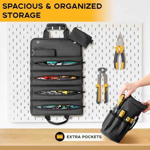 Heavy Duty Roll-Up Tool Bag with 2 Detachable Zipper Pouches, Compact and Portable Large Capacity Tool Storage, Versatile Tool Organizer for Mechanics, Electricians, and DIY Enthusiasts