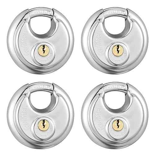 Keyed Alike Discus Padlocks,Stainless Steel Disc Padlock with Key for Storage Unit, Sheds, Garages and Trailer£¬4 Pack Locks with Keys