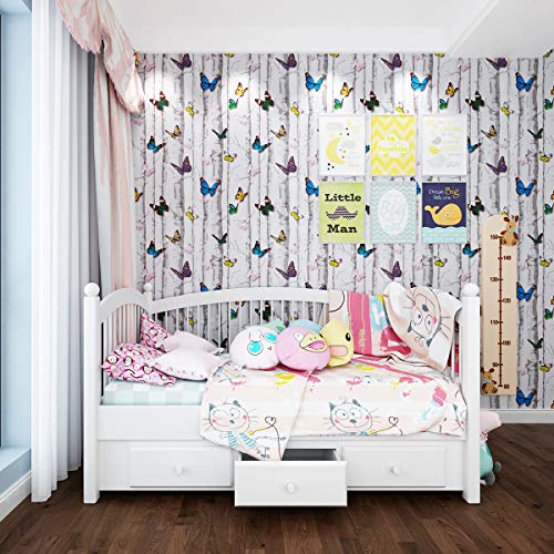 LaCheery Wood Peel and Stick Wallpaper White Contact Paper 80"x17.7" Removable Butterfly Contact Paper Self Adhesive Wallpaper Decorative Self Adhesive Vinyl Paper for Kids Bedroom Nursery Wall Drawer
