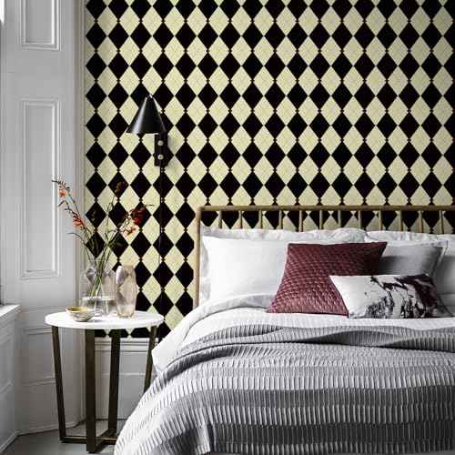 Simon&Siff Retro Checkered Peel and Stick Wallpaper Black and White Wallpaper 17.3"x480" Vintage Plaid British Geometric Wall Paper for Bathroom Kitchen Cabinet Contact Paper