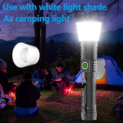 WINDFIRE Multicolor Flashlight 5 in 1 LED Tactical Rechargeable Flashlights High Lumens White Red Green Blue Yellow Light Multicolor Lens 4 Modes Zoomable for Camping Hiking Fishing Hunting
