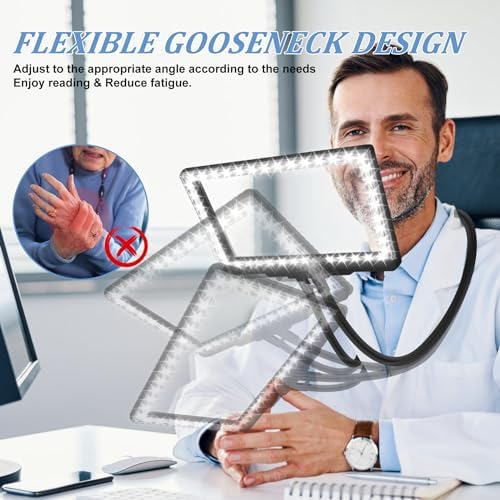 5X Hands Free Magnifying Glass with Light and Stand 43 Ultra-Bright LEDs, Page Magnifier for Reading, Neck Wear Large Magnifying Glass for Reading Small Prints Low Vision Elderly(Black)