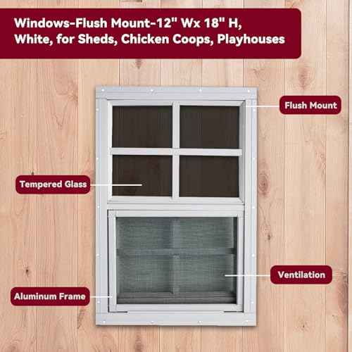 12" x 18" Shed Windows 2 Pack,Small Windows with Tempered Glass - Flush Mount | Ultimate Choice for Chicken Coop, Greenhouse, Garage, Playhouse
