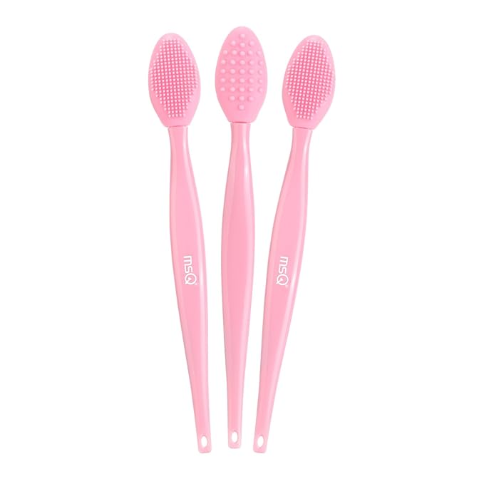 MSQ 3PCS Lip Scrub Brush, Double-end Silicone Nose Clean Brush Lip Exfoliating Brush for Man Women Double-Sided Soft Lip Brush for Smoth Lip Appearance,Pink