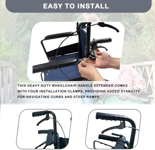 Wheelchair Handle Extenders, (400lbs Weight Capacity) Adjustable Wheel Chair Accessories Adults - Stroller Handle Extender, Extendable Handle for Wheelchair, Rallator & Stroller (with Brake)