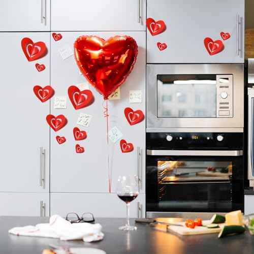 60 Pcs Valentines Day Wall Decorations - 3D Heart Stickers, Waterproof Wall Decals for Home, Bedroom, Wedding, Anniversary, Party, Office, and School Decor