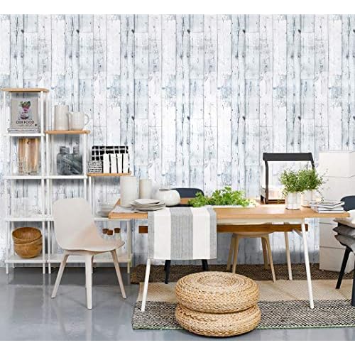 Distressed Wood Wallpaper Peel and Stick Wallpaper Self Adhesive Wall Paper for Home Wood Removable Wallpaper Grey/White Paper for Kitchen Nursery on Background Decorative 17.7''x118.1''