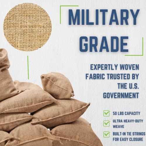 DURASACK Heavy Duty Burlap Sand Bags with Tie Strings Empty Sand-Bags for Flooding and Erosion Control, 14x26 inches, Pack of 10