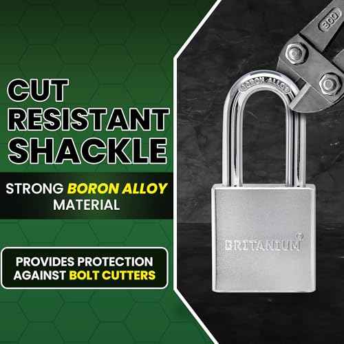 Britanium¢ç SFE60 Professional Grade Padlock - Chrome Plated Steel with Boron Alloy Shackle, 5 Tumbler Keys, Weather-Resistant Design for Storage & Commercial Security