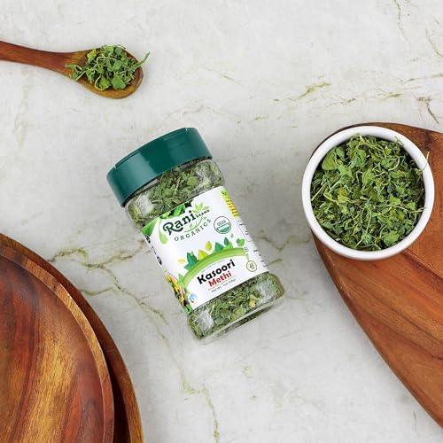 Rani Organic Fenugreek Leaves Dried (Kasoori Methi) 1oz (28g) PET Jar ~ All Natural | Vegan | Gluten Friendly | NON-GMO | Kosher | Indian Origin | USDA Certified Organic