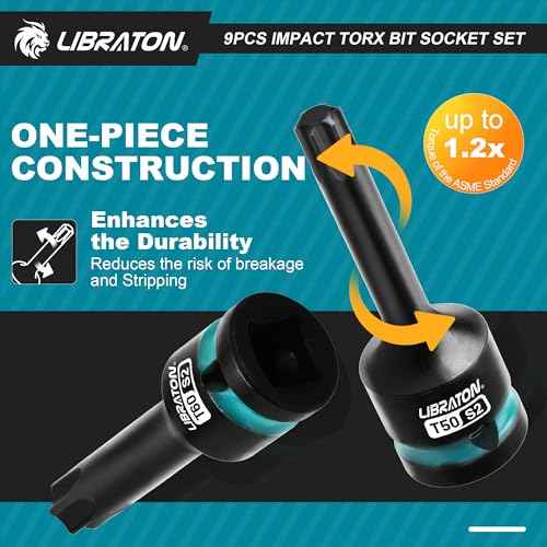 LIBRATON Impact Torx Bit Socket Set, 1/2" Drive, S2 Steel, 9PCS Impact Star Bit Socket Set (T30-T80), High Impact Torx Sockets, XPE Storage, Professional Mechanic and Automotive Repair