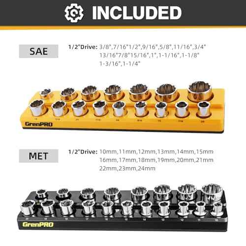 2-Piece Drive SAE & Metric Magnetic Socket Organizer, Holds 52 Sockets, Black & Yellow