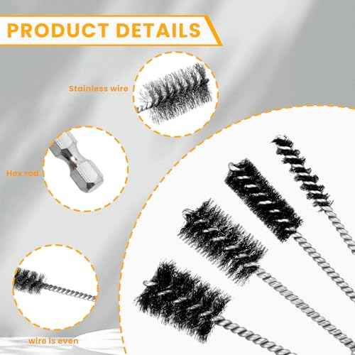 4 Pcs Copper Tube Pipe Cleaner Drill Brush, Stainless Steel Drill Wire Bore Cleaning Brushes 1/4" Hex Shank for Power Drills, Impact Drivers (9/12/19/22mm)