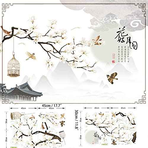 Large White Flower Wall Stickers, 50"x74" Removable DIY Romantic Cherry Blossom Tree Wall Murals Peel and Stick 3D Wall Art Stickers Home Decor for Gilrs Bedroom Nursery Rooms Living Room