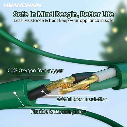 HUANCHAIN Indoor Outdoor Green Extension Cord 150 ft Waterproof, 16/3 Gauge Flexible Cold-Resistant Appliance Extension Cord Outside, 10A 1250W 16AWG SJTW, 3 Prong Heavy Duty Electric Cable, ETL