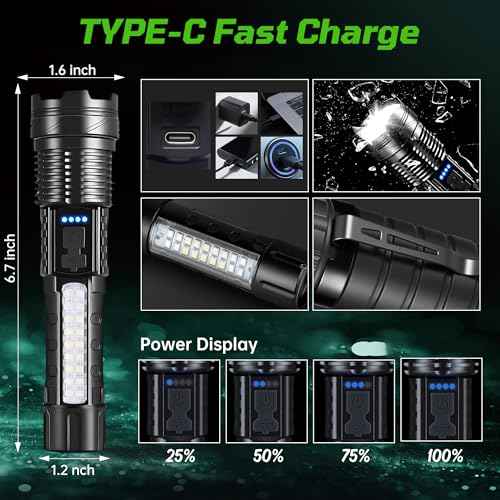 4Pack Rechargeable Flashlights, 7Mode Flashlights High Lumens, Super Bright LED Flashlight, Adjustable Tactical Flash Light, High Powered Flash Light, Handheld Flashlight for Home Emergency Camping