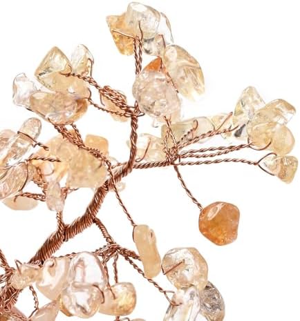 2Pcs Natural Citrine Chips Stone Tree Decorations with Agate Pedestal Display Energy Lucky Crystal Tree Ornaments Garden House Living Room Desk Office Table Home Decor Birthday Crystal Jewelry Gifts