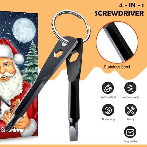 4-in-1 Keychain Screwdriver Gifts for Men Who Have Everything Stocking Stuffers for Adults Christmas Teens Dad Him Husband Ideas Boyfriend Father Tools Bit with Phillips, Slotted and Hex Wrench