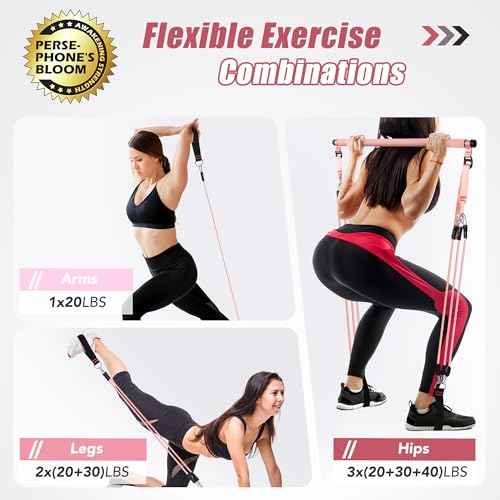 Upgraded Pilates Bar Kit with Resistance Bands Natural Latex for Women & Men, Heavy-Duty Stainless Steel Multifunctional Yoga Pilates Stick for Home Gym Exercise Fitness Equipment Full-Body Workouts