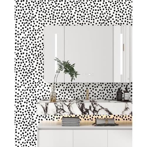 Modern Peel and Stick Wallpaper 17.3" x 78.8" Self Adhesive Wallpaper Black and White Contact Paper Polka Dot Removable Wall paper Decorative for Bedroom Bathroom Cabinets and Countertops Vinyl Roll
