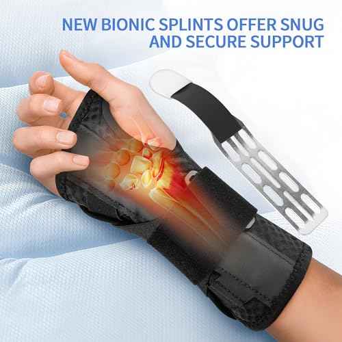 Carpal Tunnel Wrist Brace Night Support for Women Men, Pain Relief Metal Wrist Splint for Tendonitis, Arthritis, Sprain, Fit Left or Right Hand for Work, Rigid Hand Brace for Sleeping, Black