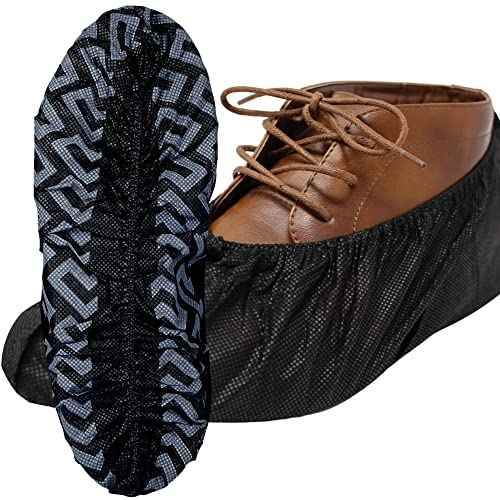 Shoe Covers - X Large, Extra Thick With Non Skid Soles, Professional Sleek Black Disposable Boot and Shoe Booties, One Size Fits Most, Non Slip - Indoor/Outdoor (200)
