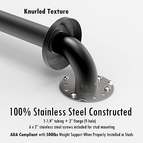 1-1/4" Knurled Grab Bar, ADA Compliant Bath Safety Shower Handrail, Bathroom Mobility Aid Handle for Seniors and Disabled, Heavy Duty 500lbs Support