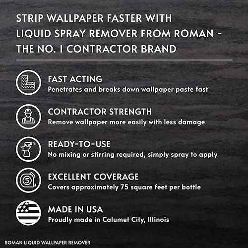 Roman Wallpaper Remover Liquid Spray, Contractor Strength Wallpaper Stripper and Adhesive Remover, Unscented, Non-Staining, Clear, PRO-496 (32 Ounce, 75 Sq. Ft.)