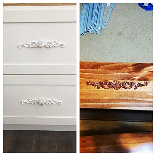 MUXSAM Wood Appliques Decorative Carved Onlays, Long Wooden Decals DIY Furniture Decor Rosette Carvings for Door Cabinet Mirror Dresser Bed Wall Fireplace Mantels, 2-Pack, 27x4cm/10.7"x1.6"