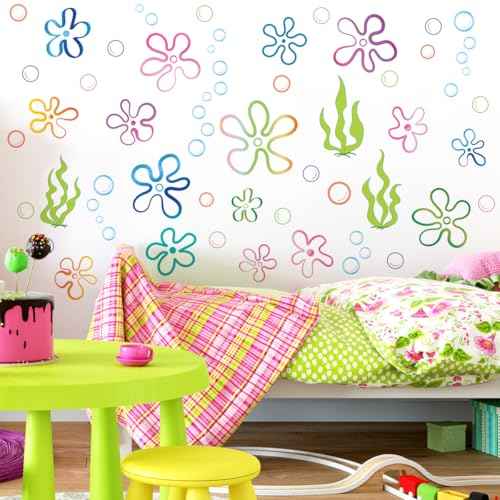 Runtoo Large Flower Bubbles Wall Decals Under The Sea Ocean Wall Art Stickers Bathroom Bedroom Birthday Party Decorations Home Decor
