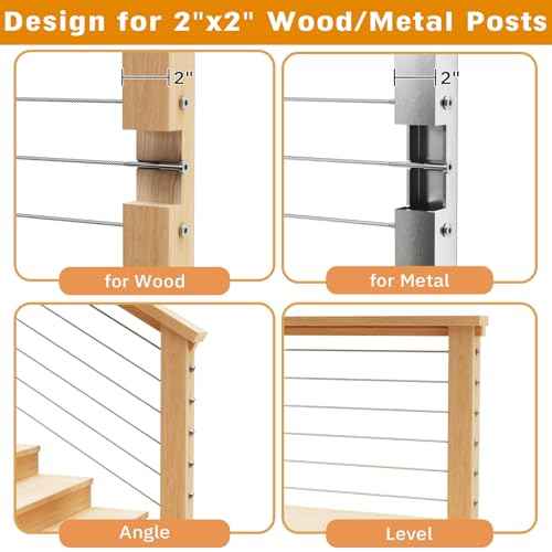 Invisible Cable Railing Kit - 50 Pack 1/8" T316 Stainless Steel Invisible Receiver Swage Stud End for 2"x2" Wood Metal Post - Deck Cable Railing Hardware