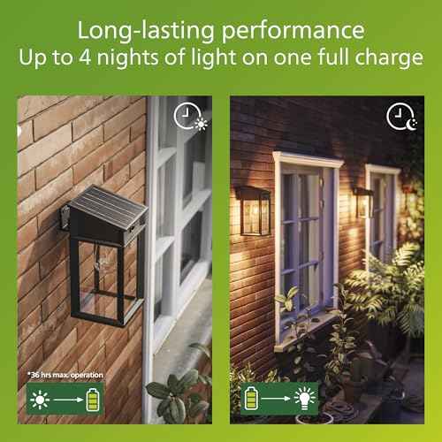 Philips Solar LED 1-Pack Geri UltraEfficient Outdoor Wall Light, Motion Sensor, 2700K, Square, Black, 500 Lumen, High Brightness, Glass, Metal