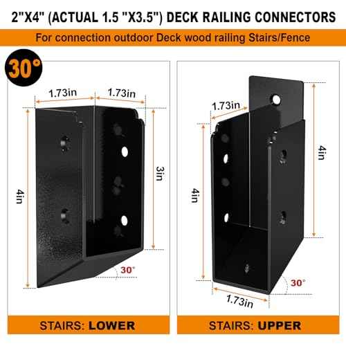 30¡Æ Stair Angle Stainless Steel Deck Railing Brackets Connectors for 2"x4" (Actual 1.5"x3.5") Railing Wood Post Stair Fence Railing Connectors with Coated Wood Screws,(8 Pair/Black)