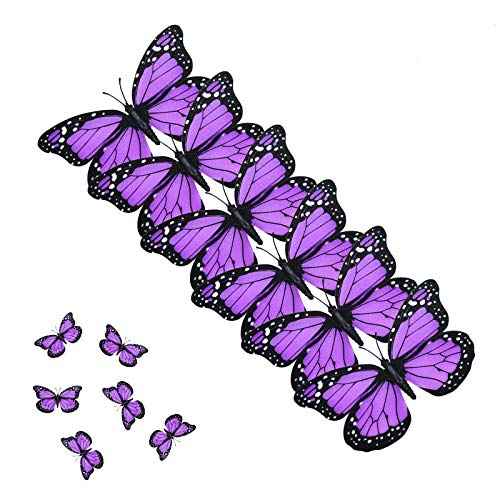 AQUEENLY Monarch Butterfly Decorations, 4.72'' Purple Premium Artificial Monarch Butterfly to Decorate for Craft, Home, Wall, Wedding, Party (12 Pcs)