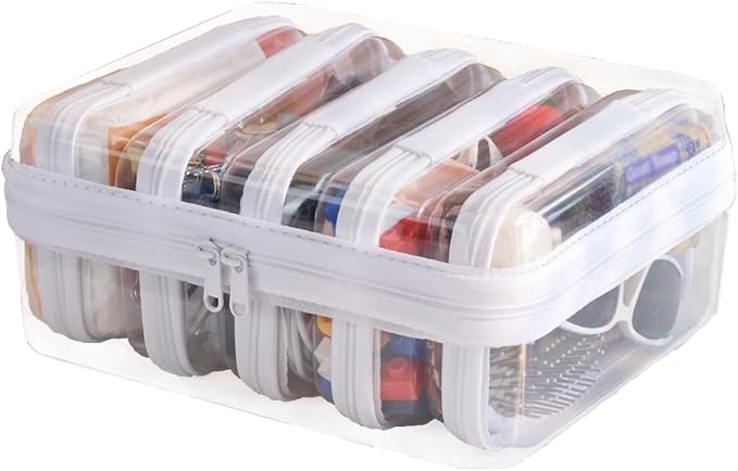 6 pcs Zipper Pouches, Hard Shell Toiletry Bag, Stackable Travel Organizer, Cosmetic Bags, Transparent Diaper Bag, Storage Cases (Tall M + 5S)