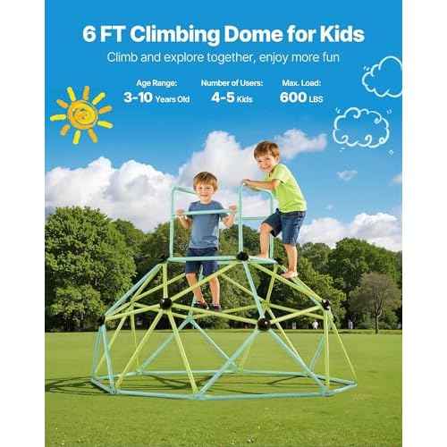 VEVOR Climbing Dome, 6FT Geometric Dome Climber for Kids, 600LBS Loading Indoor/Outdoor Jungle Gym Playground, Easy-Assembly Backyard Climbing Play Equipment for Boys Girls 3 to 10 Years Old