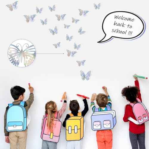 72 PCS Laser Butterfly Decorations, 3D Butterfly Decoration with 3 Styles 3 Sizes, Removable Wall Decor Stickers