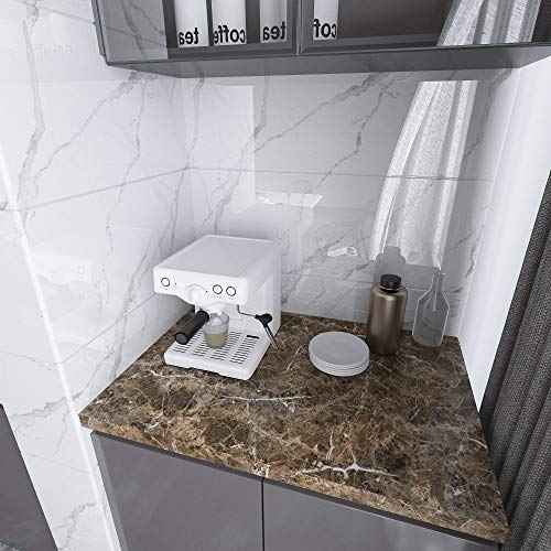 Burgeliy Peel and Stick Waterproof Wallpaper15.8¡¿196in Vinyl Wrap Protector Auto Modification Tint Film Dark Brown Marble Shiny Granite for Kitchen Countertops Table Desk Furniture Self Adhesive Film