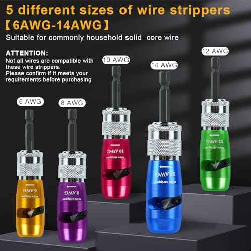 2025 Upgraded Wire Stripper for Drill (14-12-10-8-6 AWG) - Electric Universal Wire Stripper Tool for Drill, Includes 5 Pcs Wire Strippers, 2 Pcs Wire Twisters, 5 Pcs Wire Nuts£¬3 Connector And a Buckle