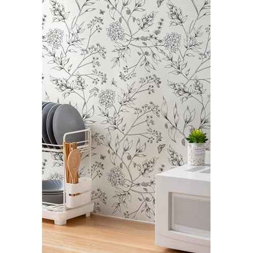 Safiyya Peel and Stick Wallpaper Black and White Floral Contact Paper Peel and Stick 17.3"x 78.7" Wall Paper Self Adhesive Removable Wallpaper for Bedroom Bathroom Vinyl Roll