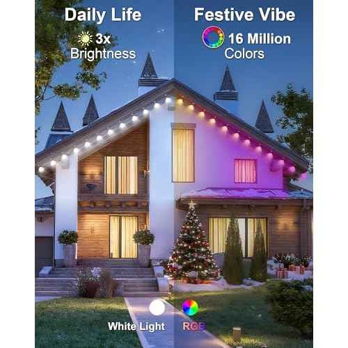 XINKAITE 50ft Permanent Outdoor Lights for House, 2025 Eave Lighting with App/Remote Control, IP67 Waterproof smartlight for Christmas, Halloween, Holiday, Party, Daily