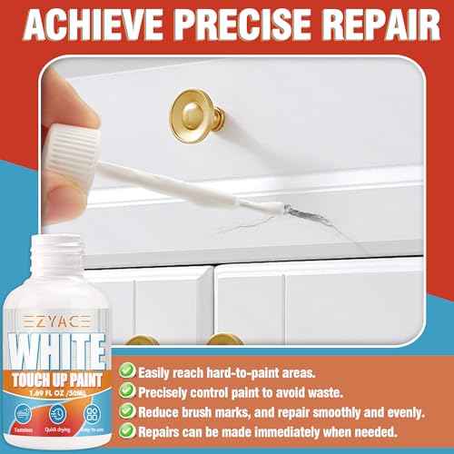 White Touch Up Paint Pen, Multi Surface Cabinet Paint for Wood Scratch Repair, 1.69Fl Oz Odorless White Paints for Wall, Fast-Drying Wood Paint for Furniture, Door, Cabinets, Bathtub, Appliance